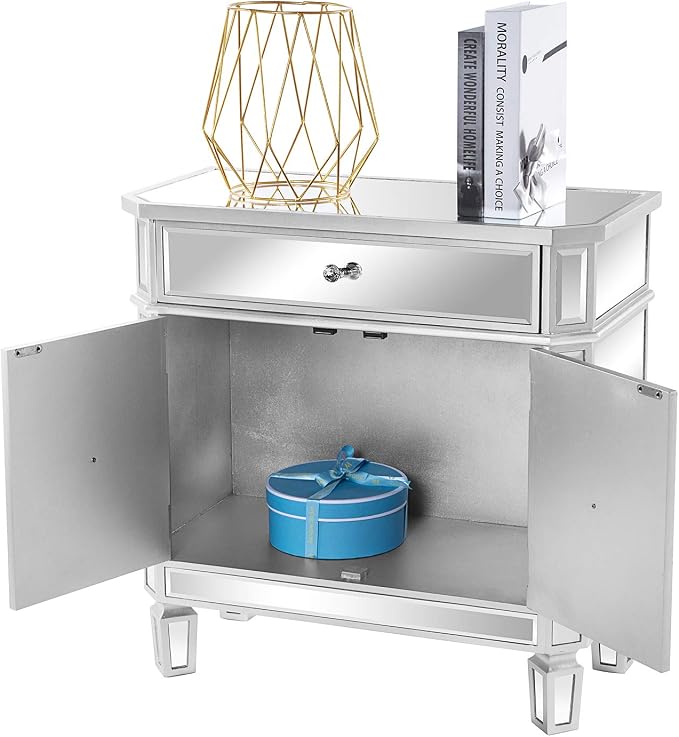 VINGLI Mirrored Cabinet, Mirrored Nightstand, Mirrored Dresser Accent Chest - Image 5