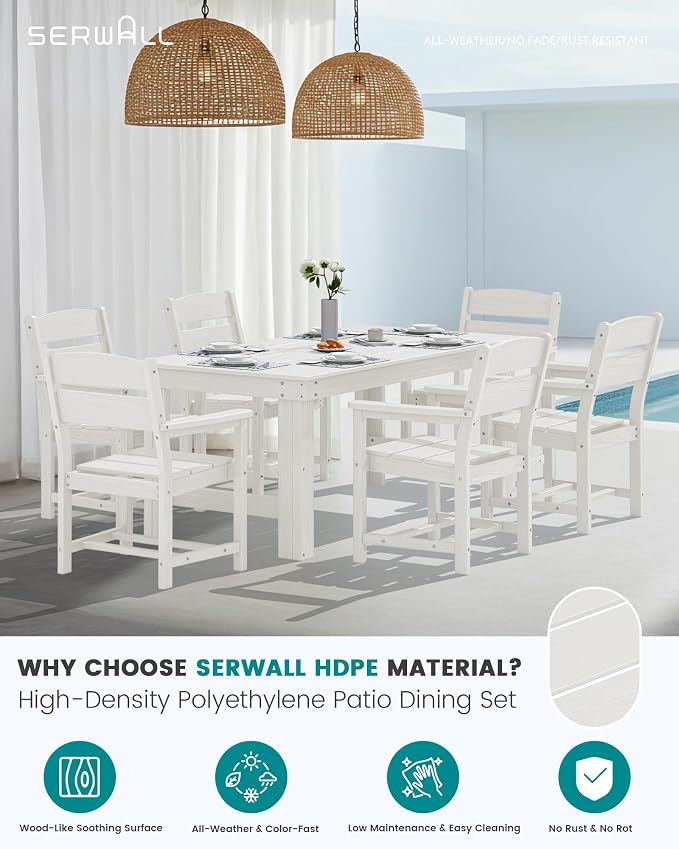 SERWALL Outdoor Dining Table Set, 67‘’ HDPE Patio Dining Set - Image 3