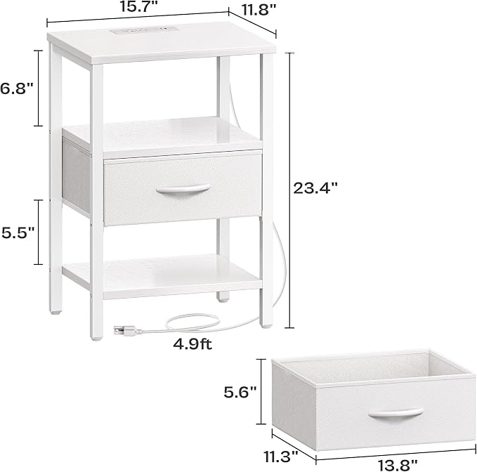 SUPERJARE Nightstand with Charging Station, Bed Side Table with Adjustable - Image 3