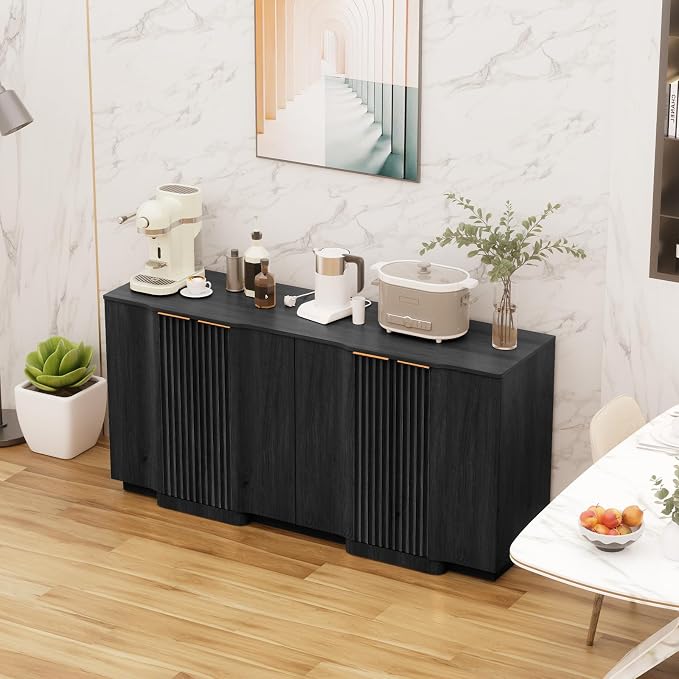 Brafab Buffet Cabinet, Wood Fluted Credenza - Image 7