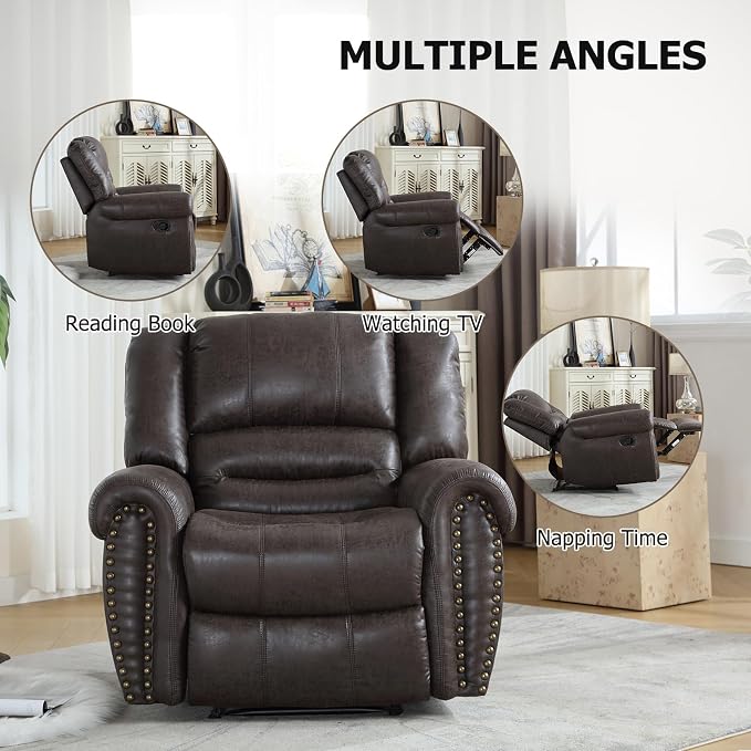 CANMOV Leather Recliner Chair Set of 2, Classic and Traditional Manual Recliner - Image 4