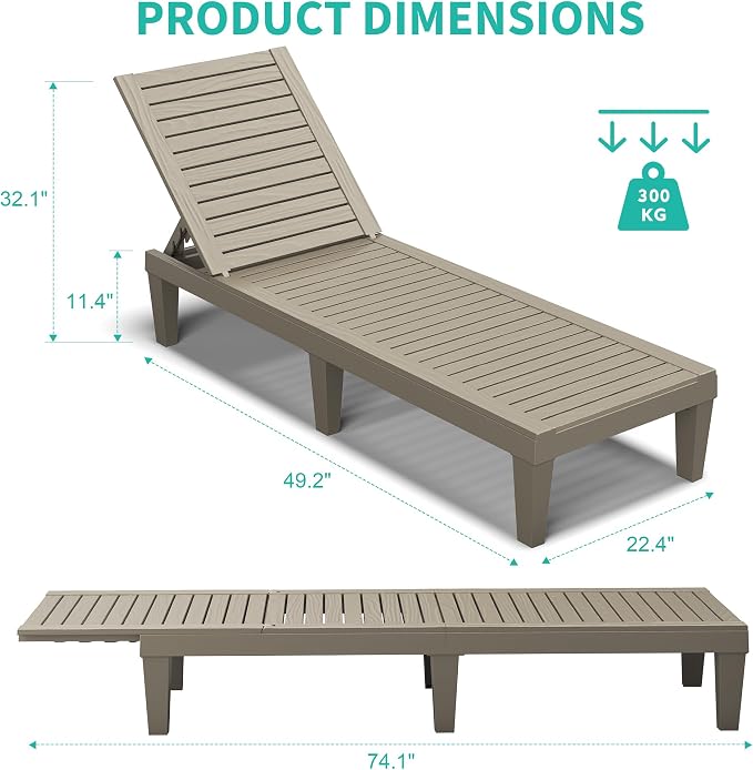 Outdoor Chaise Lounge Chairs Set of 2, 5-Position Adjustable Tanning Lounge - Image 2