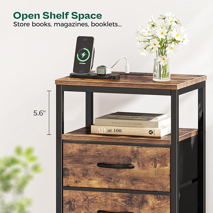 Huuger Night Stand with Charging Station, 4 Drawer Dresser - Image 7