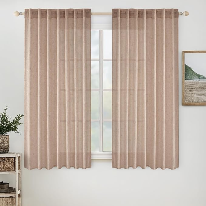 MIULEE Natural Beige Linen Curtains 63 Inch Length 2 Panels by MIULEE