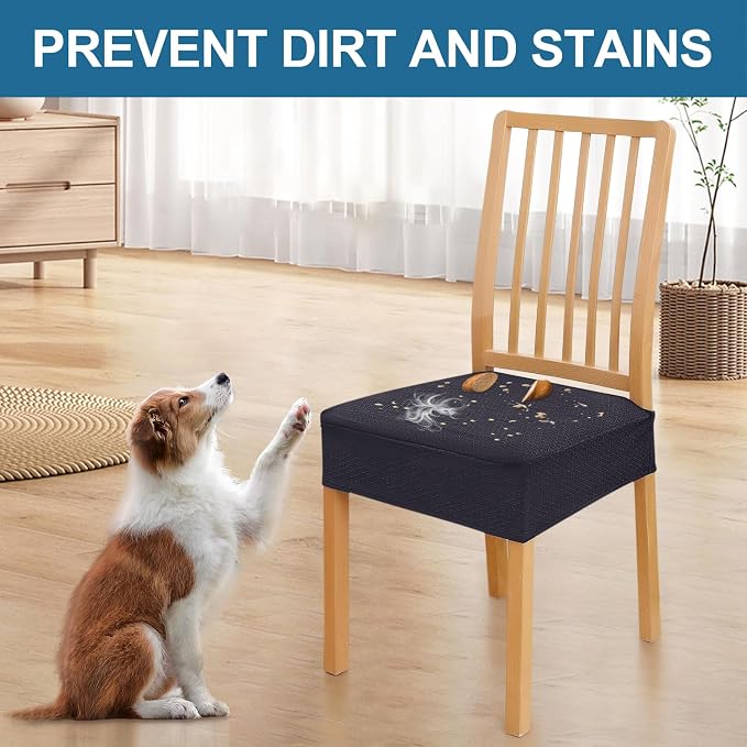 Smiry Waterproof Seat Covers for Dining Room Chairs Set of 6, Stretch Jacquard - Image 6