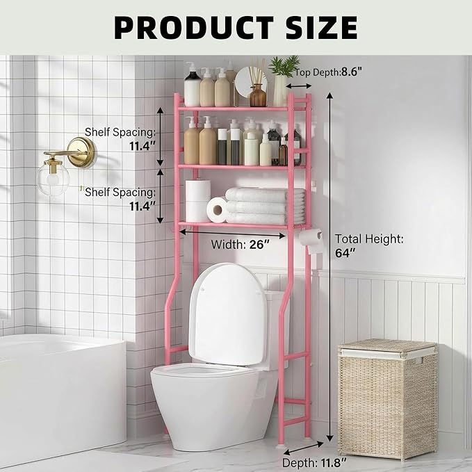 GloTika 3-Tier Over Toilet Storage - 150lb Total Capacity Metal Bathroom - Image 2