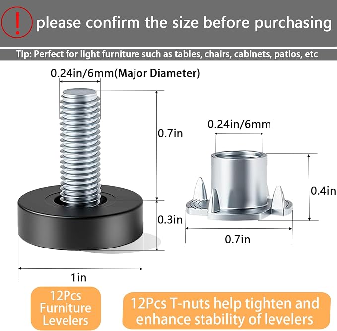 M6 Thread Leveling Feet, Adjustable Furniture Feet Threaded Screw in, Table - Image 2