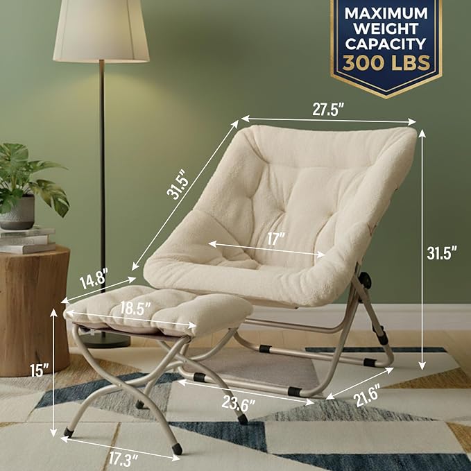 Tiita Folded Chair with Ottoman, Soft Faux Fur Oversized Folding Accent Chair - Image 3