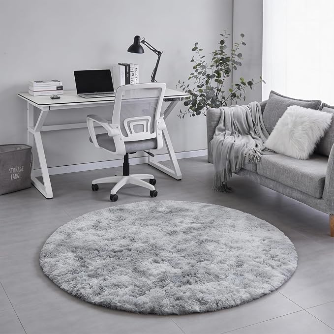 Amdrebio Tie-Dyed Light Grey Round Rugs - Image 6