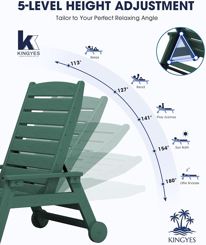 KINGYES HDPE Lounge Chair Outdoor Set of 2, Patio Chaise Lounge Recliner - Image 3