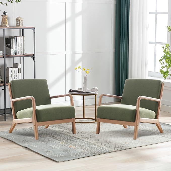 ANJ Mid Century Modern Accent Chairs Set of 2, Comfy Fabric Reading Chair by ANJ