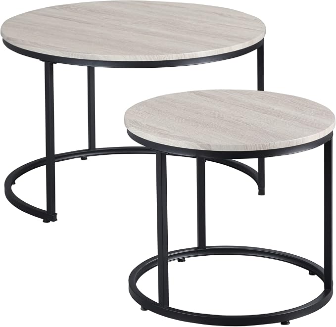 HOMCOM Round Nesting Tables Set of 2, Stacking Coffee Table Set by HOMCOM