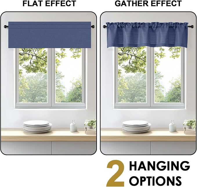 OWENIE Bob 1 PCS Blue Valances for Windows, Faux Linen Textured Kitchen Window - Image 5