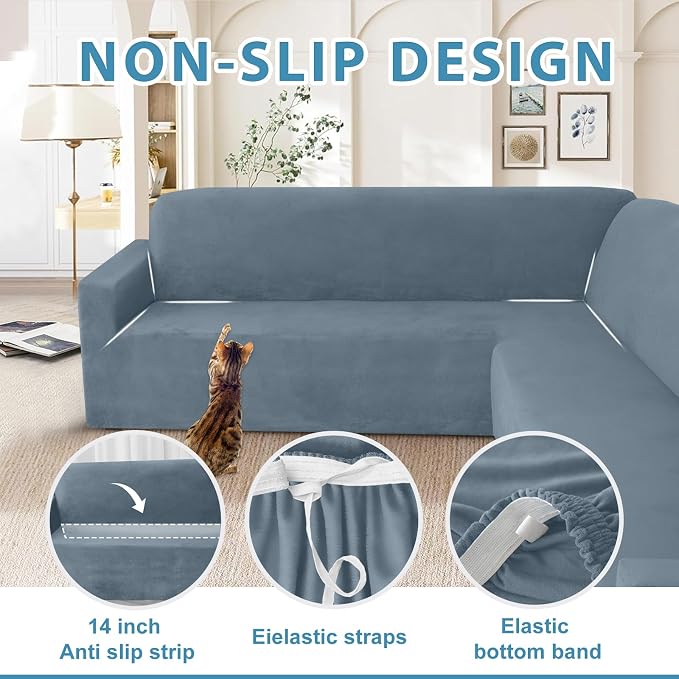 HDCAXKJ Corner Sectional Couch Covers Velvet Stretch L Shape Sofa Cover Soft - Image 4