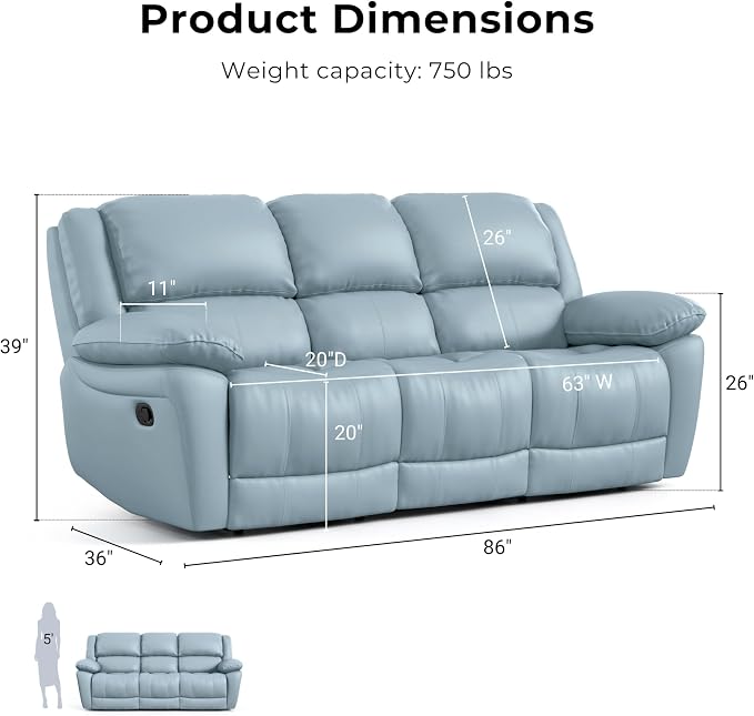 Furniture of America Sorin Modern Leather Recliner Sofa - Image 2