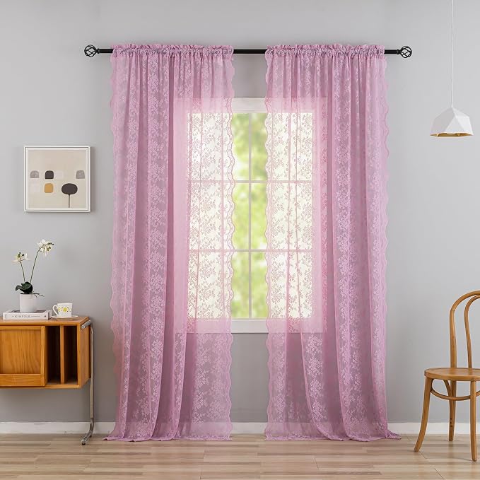 YJ YANJUN Vintage Lace Curtains 72 Inches Long-Victorian Floral Pattern Lalic - Image 2