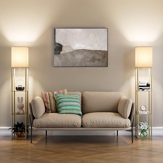 Floor Lamp with Shelves for Living Room Natural Wood, Shelf Floor Lamp with 3 - Image 9