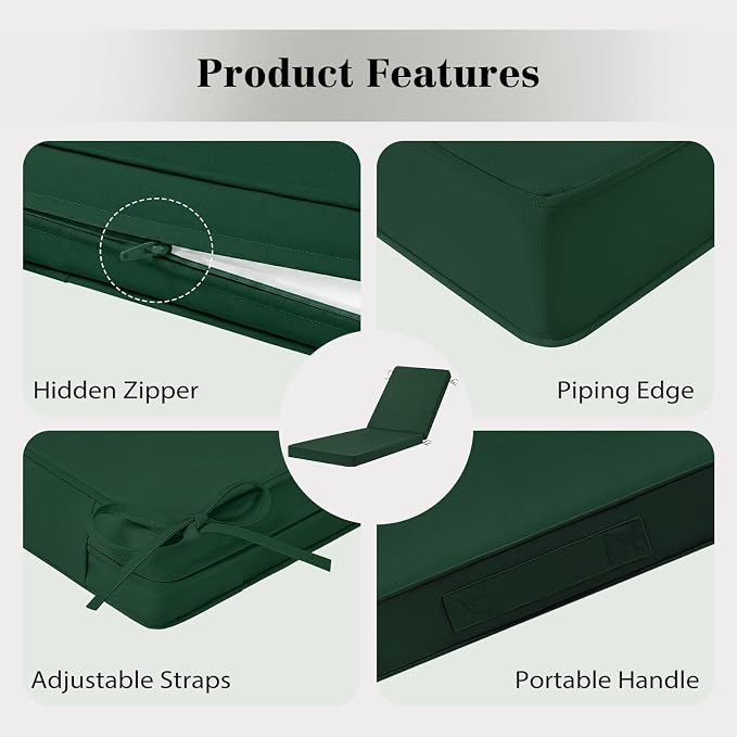 Chaise Lounge Cushions Outdoor, 4 Adjustable Ties Lounge Chair Cushions - Image 3
