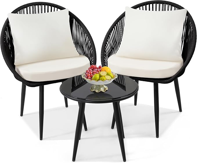 wildformers 3 Pieces Bistro Set, Woven Rope Chair by wildformers