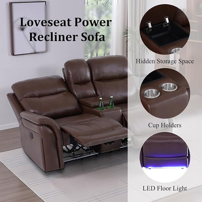 Breathable Leather Power Recliner Sofa Set, 3 Piece Living Room Furniture Set - Image 4