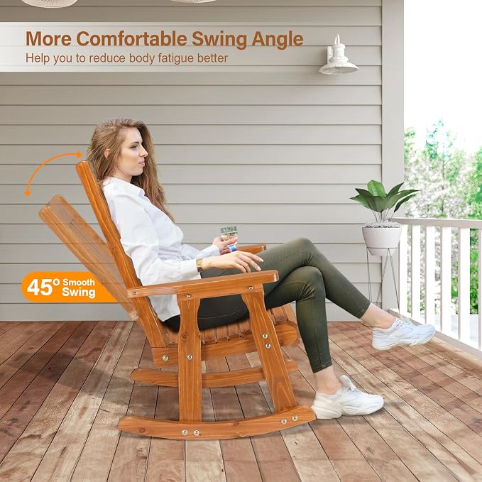 VINGLI Outdoor Rocking Chair, Heavy Duty 600 LBS Wooden Rocking Bench - Image 5