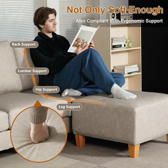 EASE MOOSE Large Seat Faux Leather L Shaped Sofa, Waterproof and - Image 5
