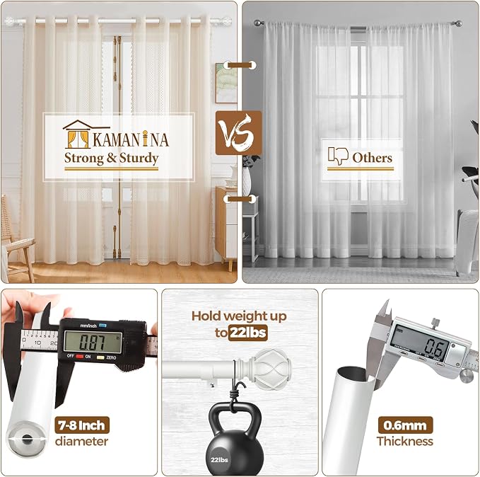 KAMANINA White Curtain Rods for Windows 72 to 144 Inches Long Heavy Duty - Image 6