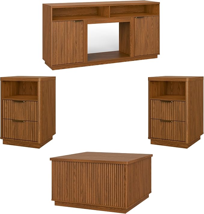 4-Piece Fluted Living Room Set Includes 31.5" Fluted Lift Top Coffee Table by PATIOCHIC