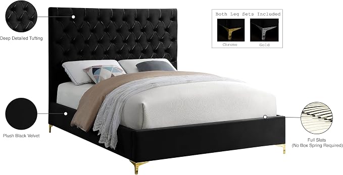 Meridian Furniture Cruz Collection Modern | Contemporary Velvet Upholstered Bed - Image 10