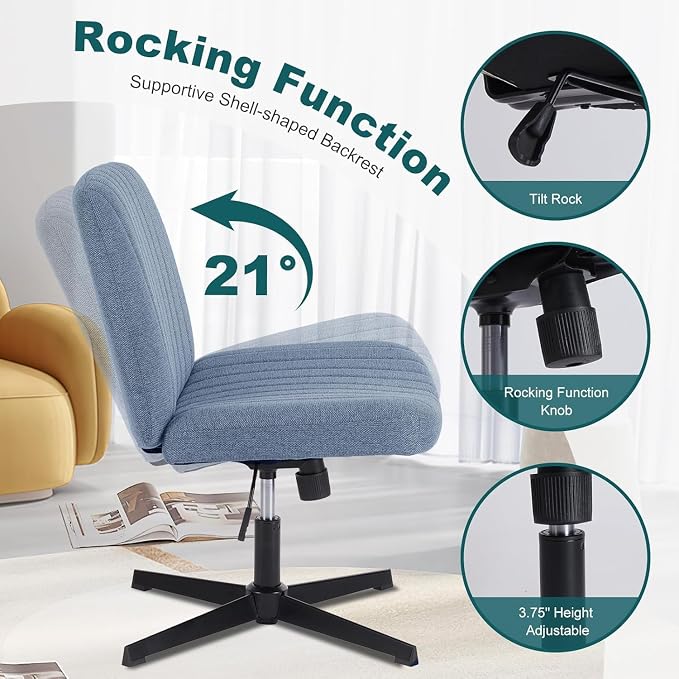 OLIXIS Criss Cross Legged Chairs Armless No Wheels Wide Seat Height Adjustable - Image 6