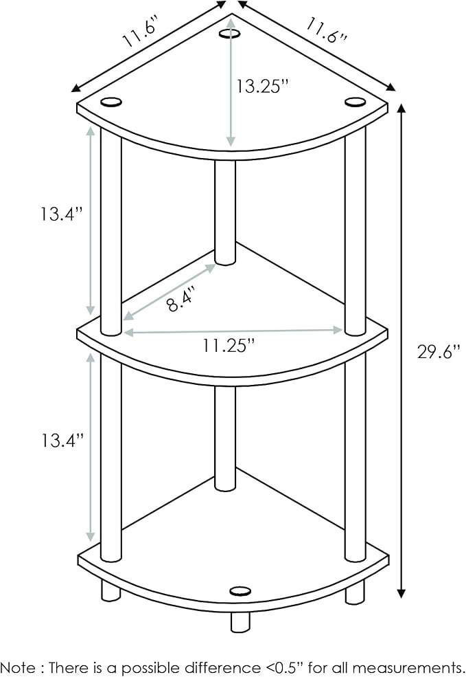 Furinno TURN-N-TUBE Corner Shelf, 3-Tier Corner Bookshelf, Display Storage - Image 3