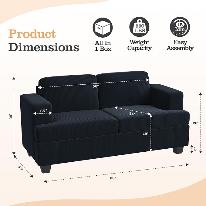 Apicizon Modern Loveseat Set of 2 & 3-Seater Sofa, Corduroy Couch 3 Piece Sofa - Image 3
