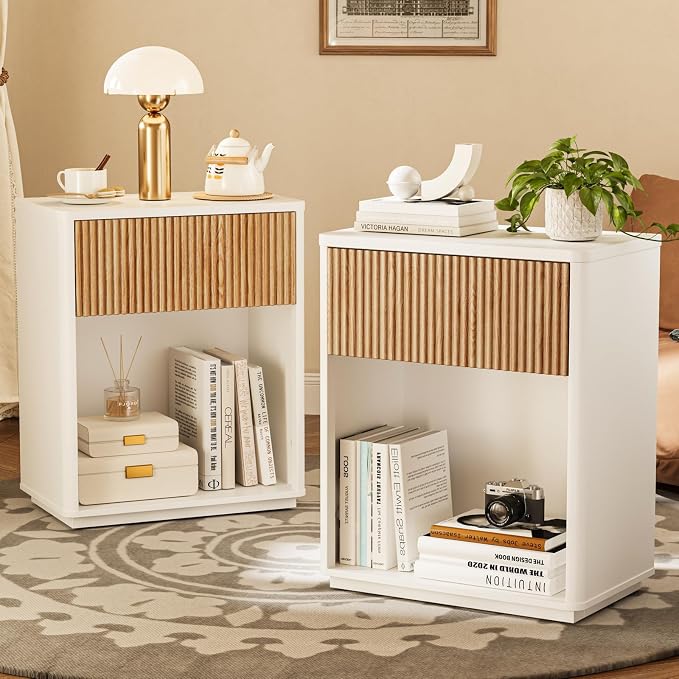 Modern Fluted Nightstand Set of 2 by Unknown