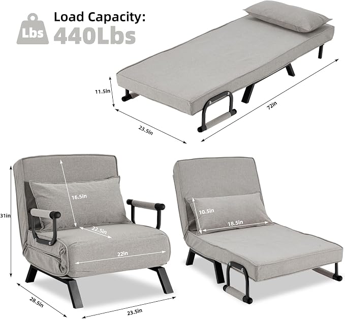 Hupmad Convertible Bed Sleeper Chair, Tri-fold Upholstered Armchair Sleeper - Image 3
