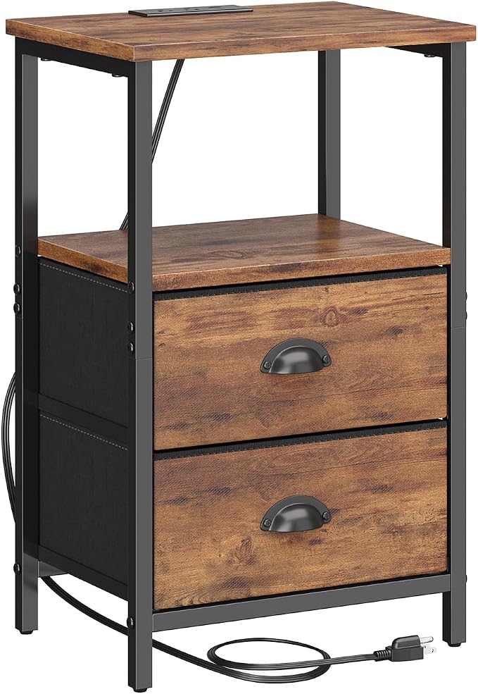 Sthmec Rustic Brown Industrial Nightstand Set of 2, Bedside Table - Image 8