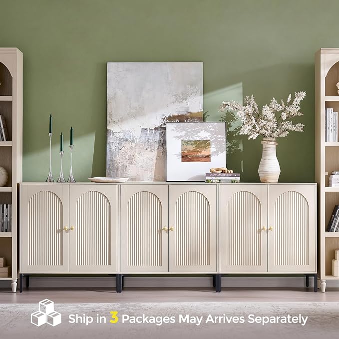 IFBUY Modern Sideboard Buffet Cabinet, 92.63" W Fluted Arched Buffet Cabinet - Image 8