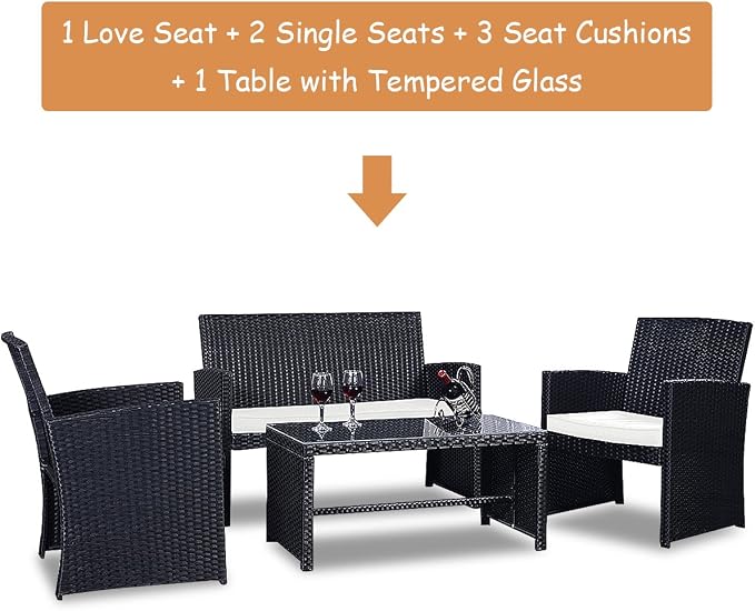 Goplus 4-Piece Rattan Patio Furniture Set, Outdoor Wicker Conversation Sofa - Image 7