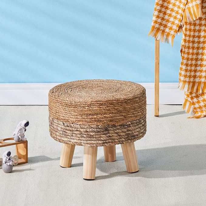 Cpintltr Ottoman Outdoor Sea Grass Stool Poufs Hand Woven Round Foot Stool - Image 2