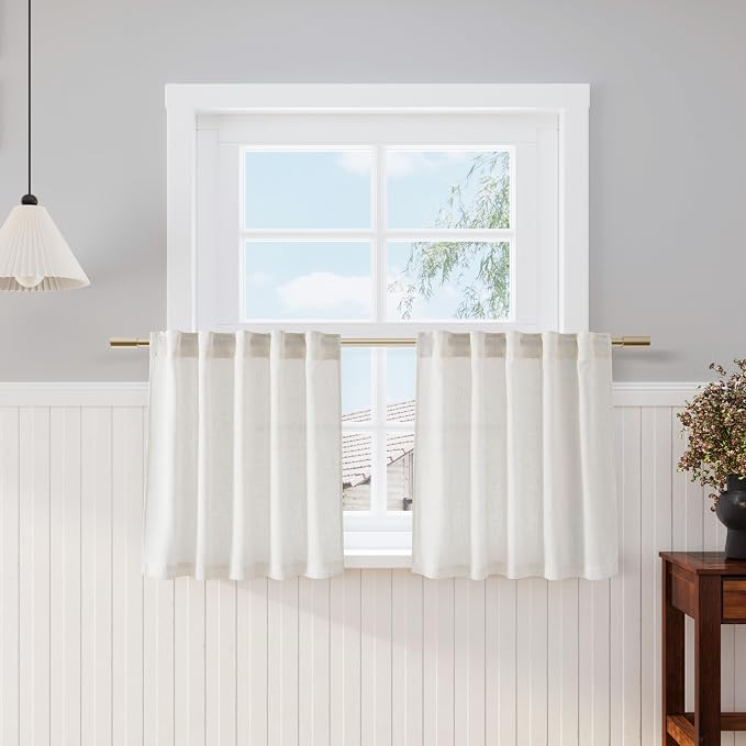 Nanspring Cream Linen Cafe Curtains 24 Inch Length 2 Panels Light Filtering by Nanspring