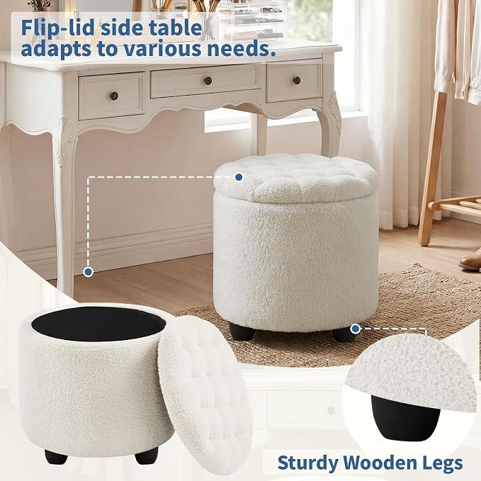 Furniliving Modern Round Storage Ottoman, Button Tufted Ottoman Footstool - Image 6