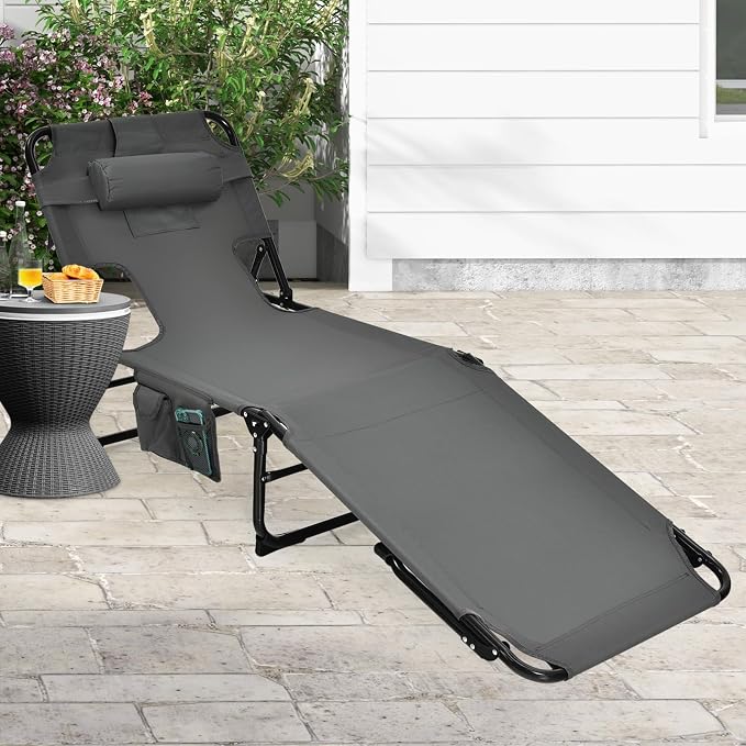 Goplus Tanning Chair, Folding Adjustable Patio Lounge Chair - Image 8