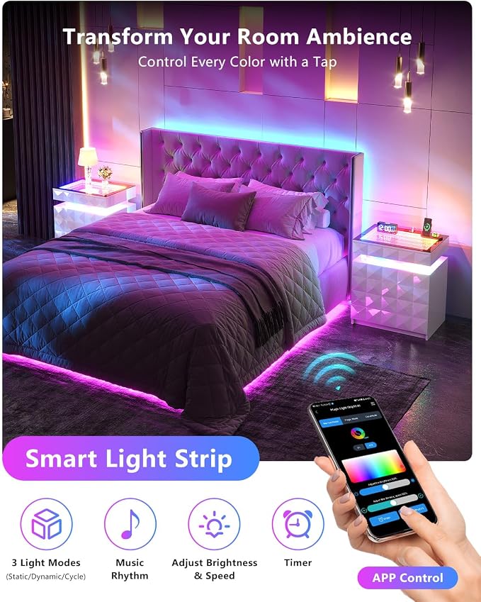 HWB Nightstand with RGB Lights, 3 Drawers Night Stand with Hidden Storage - Image 3