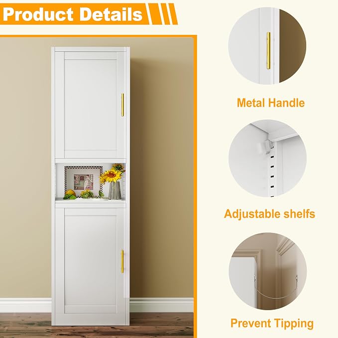 Ckzbx Tall Narrow Storage Cabinet 66.93" H Tall Bathroom Cabinet Metal Pantry - Image 4