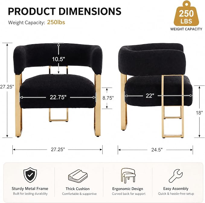 Modern Boucle Barrel Living Room Chairs Set of 2, Sherpa Upholstered Accent - Image 2