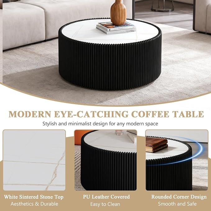 2-Piece Round Nesting Coffee Table Set, 29.52" Marble Coffee Table and End - Image 5