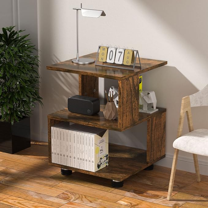 BROWN-BROWN Nightstand, Japanese Tatami Style Small End Table, 2 Tiers Sofa - Image 8
