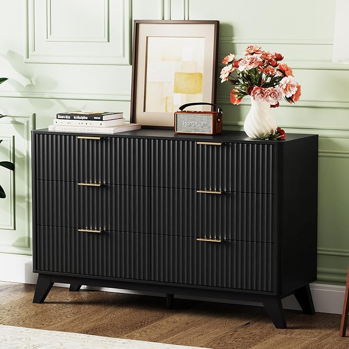 VINGLI Black Fluted 6 Drawer Dresser - Image 9