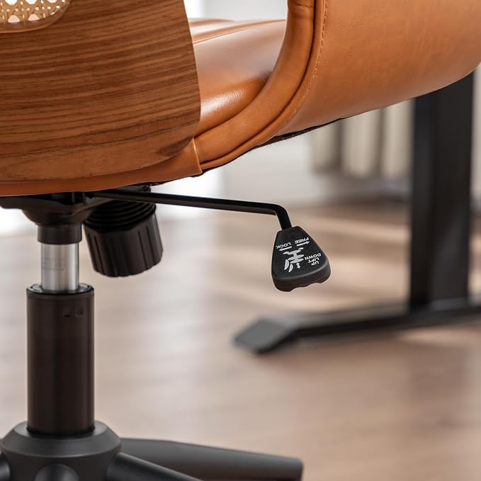 Home Office Desk Chair with Ergonomic Rattan Backrest, Walnut Crafts, Curved - Image 8