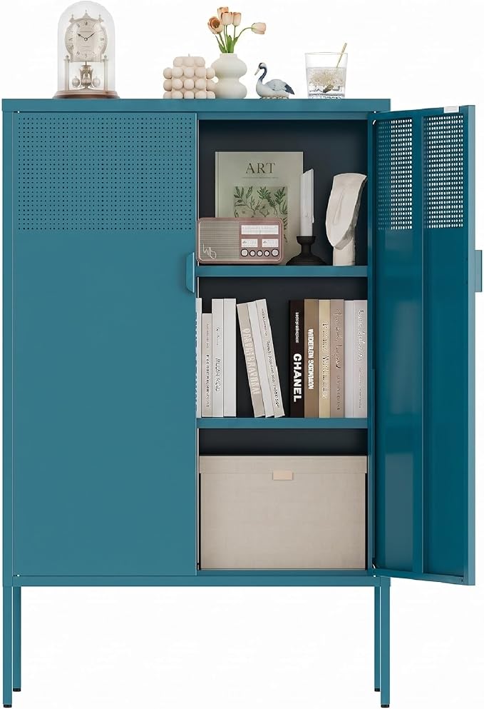 Metal Storage Cabinet, 2 Door TV Stand, Metal Mesh Accent Cabinet, Magnetic by XIUSVON