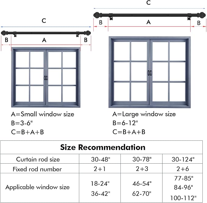 Curtain Rods for Windows 36-78 inch, 5/8 inch Matte Black Curtain Rod - Image 4